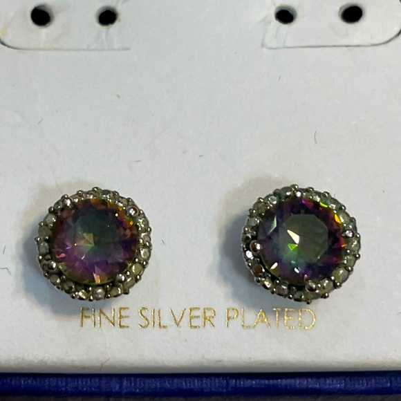 Lesa Michele Cubic Zirconia Rainbow Topaz Halo Stud Earrings - Picture 10 of 13